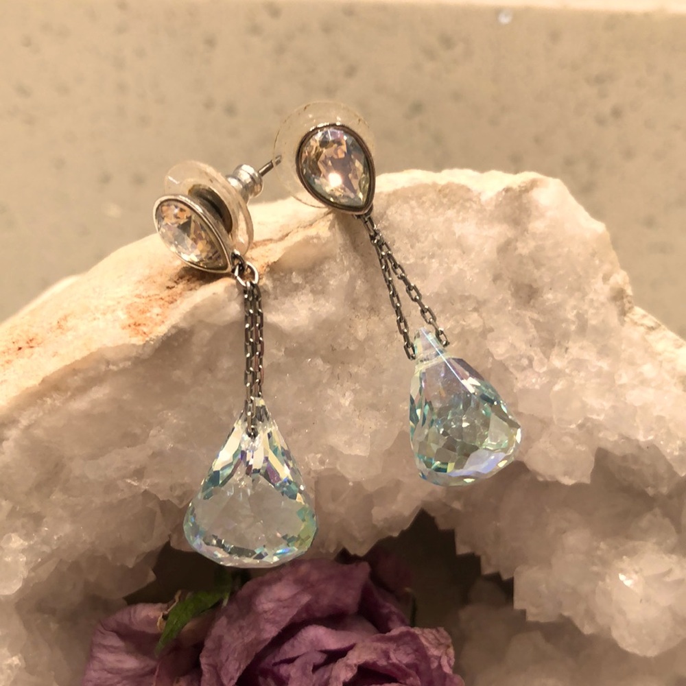 Set Swarovski Blue and Crystal Silver Drop Necklace and Earrings